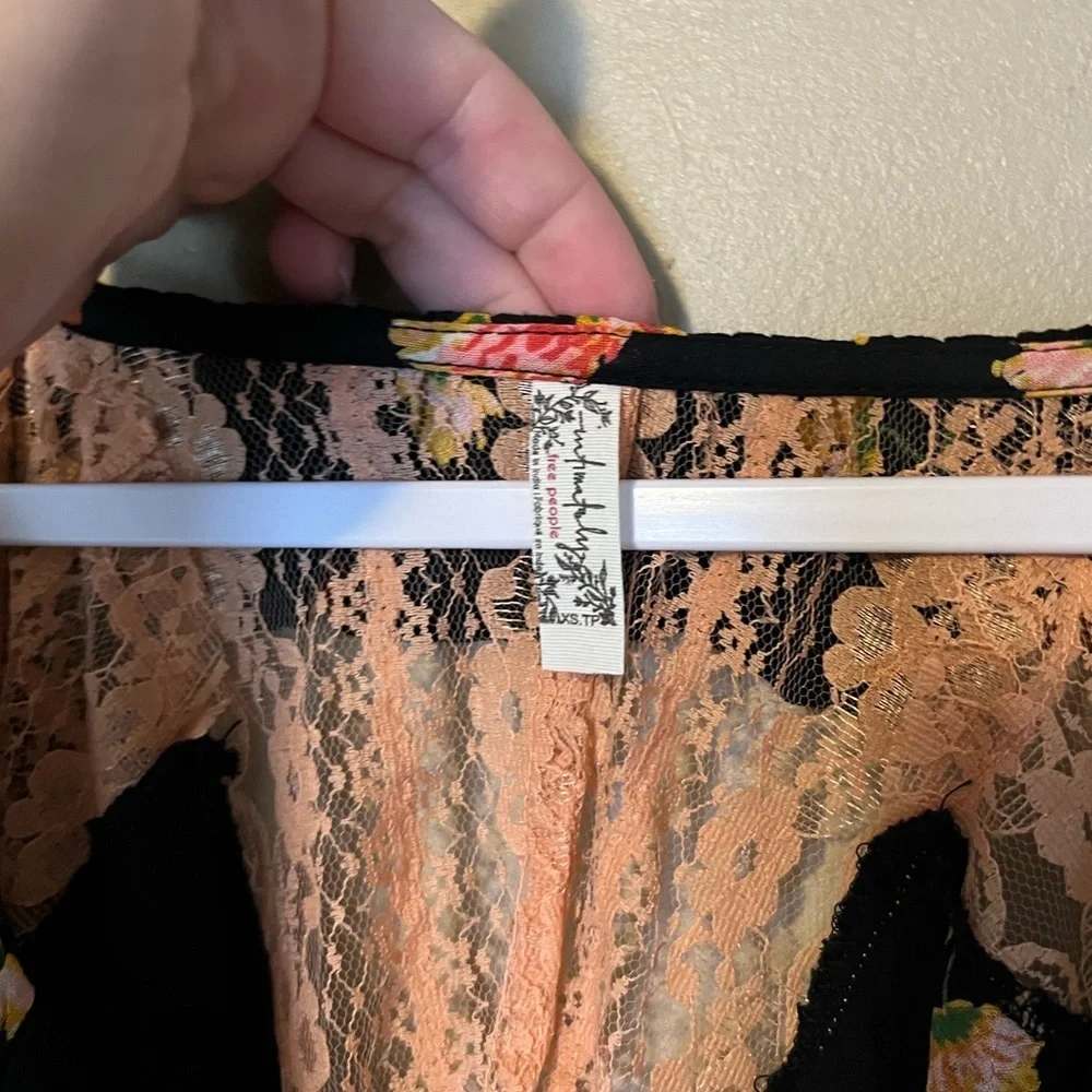 Free People Poppy Printed Black Combo Bodysuit